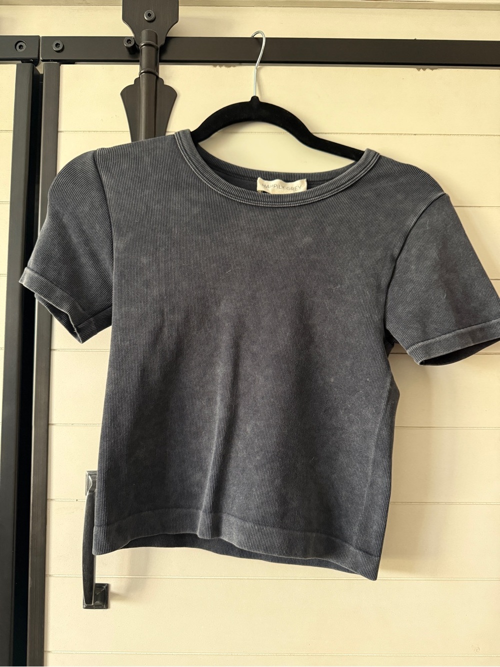 Washed grey Short-Sleeve Crewneck Top
